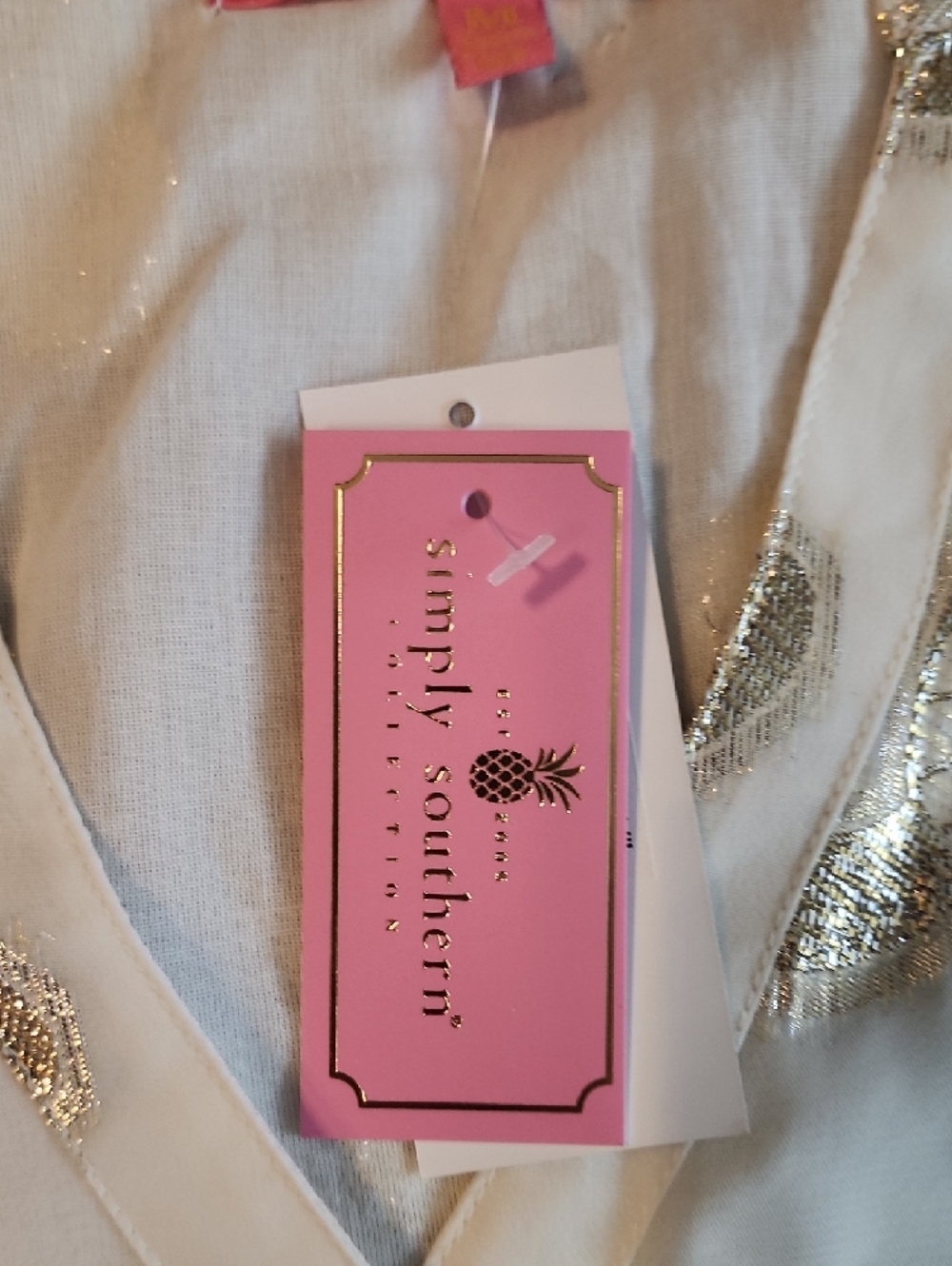 Gold Foil Turtle Tiered Dress - White - Picture 4 of 5